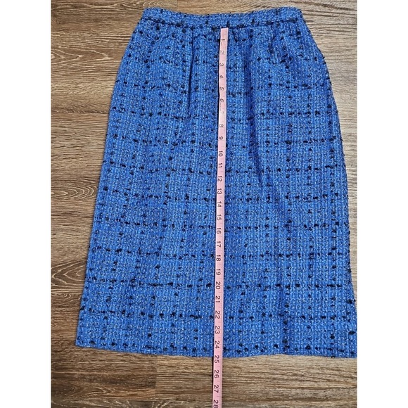 Vintage Henry Lee Women's 8 Petite Tweed Skirt Suit Set Blue Carrer Office - Picture 15 of 16